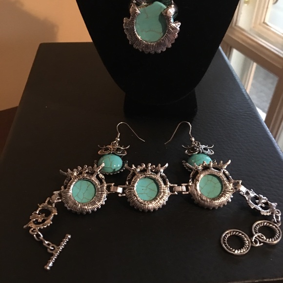 3pc Stainless Steel and Turquoise Set - Picture 4 of 4